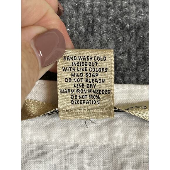 e-coi-o-gie Linen Top Women's Sz Small White w Brown, Gold, and White Embroider - Picture 4 of 9